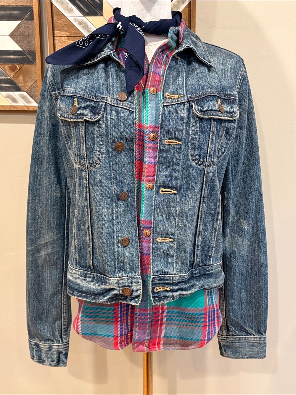 Vintage Ralph Lauren Sport 90s Distressed Denim Jean Jacket size Small